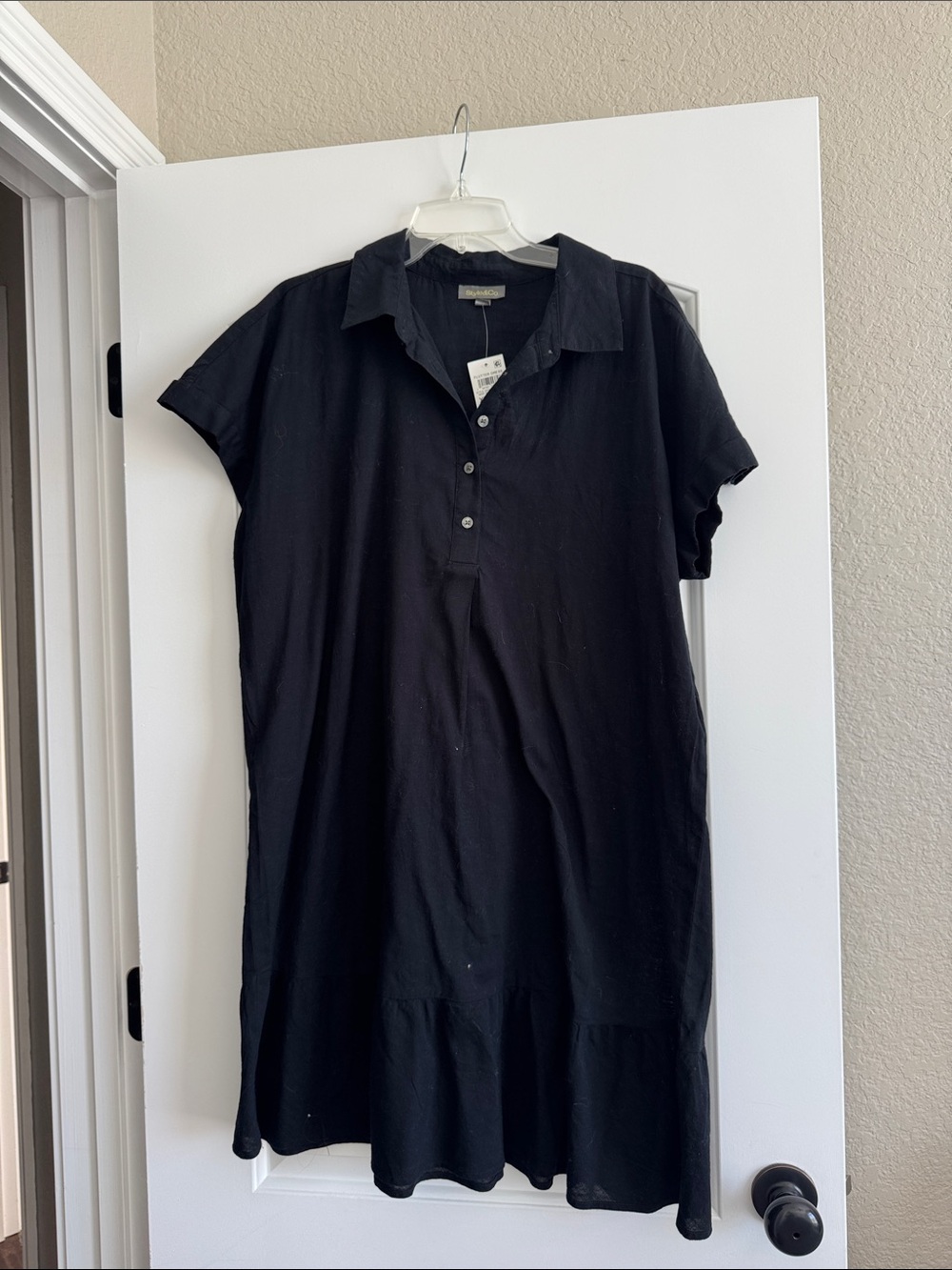 Style & Co. Black Short-Sleeve Polo Shirt Dress